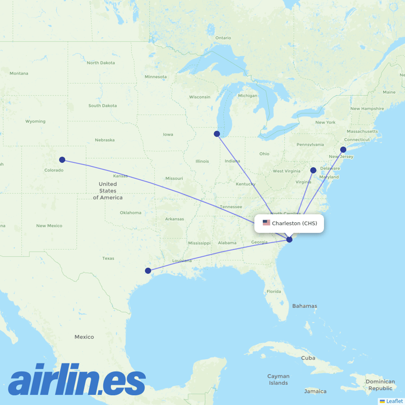 United Airlines from Charleston Afb International destination map