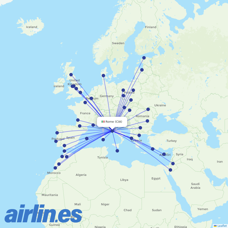 Ryanair from Ciampino destination map