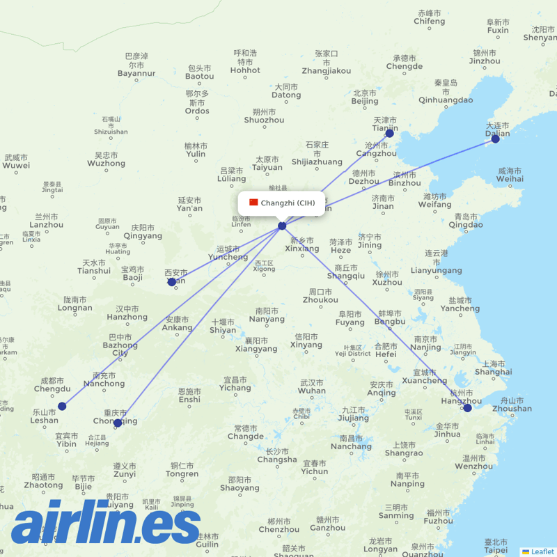 Gestair from Changzhi Airport destination map