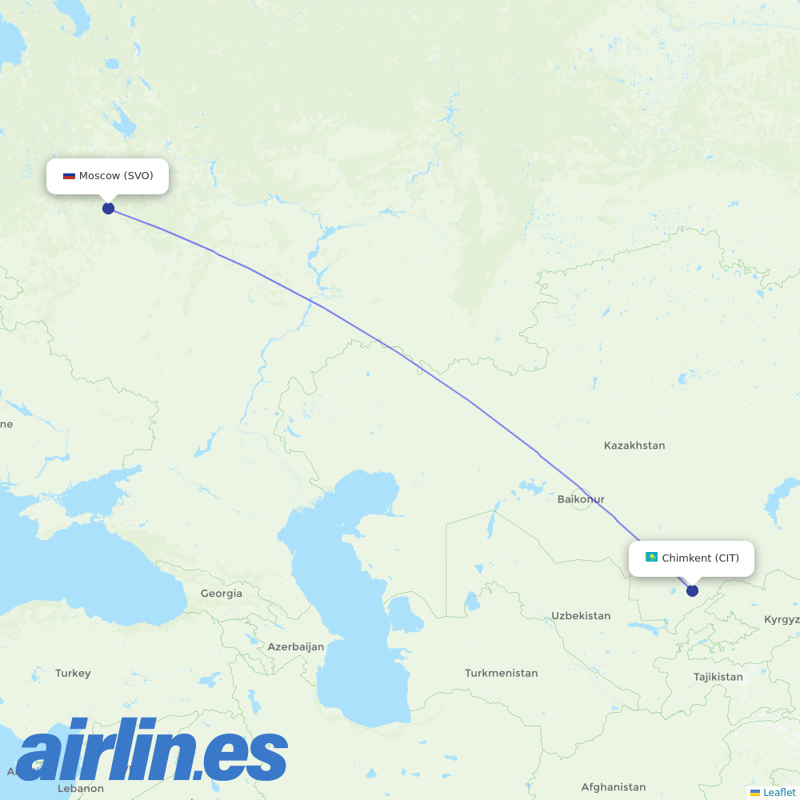 Aeroflot from Shymkent destination map