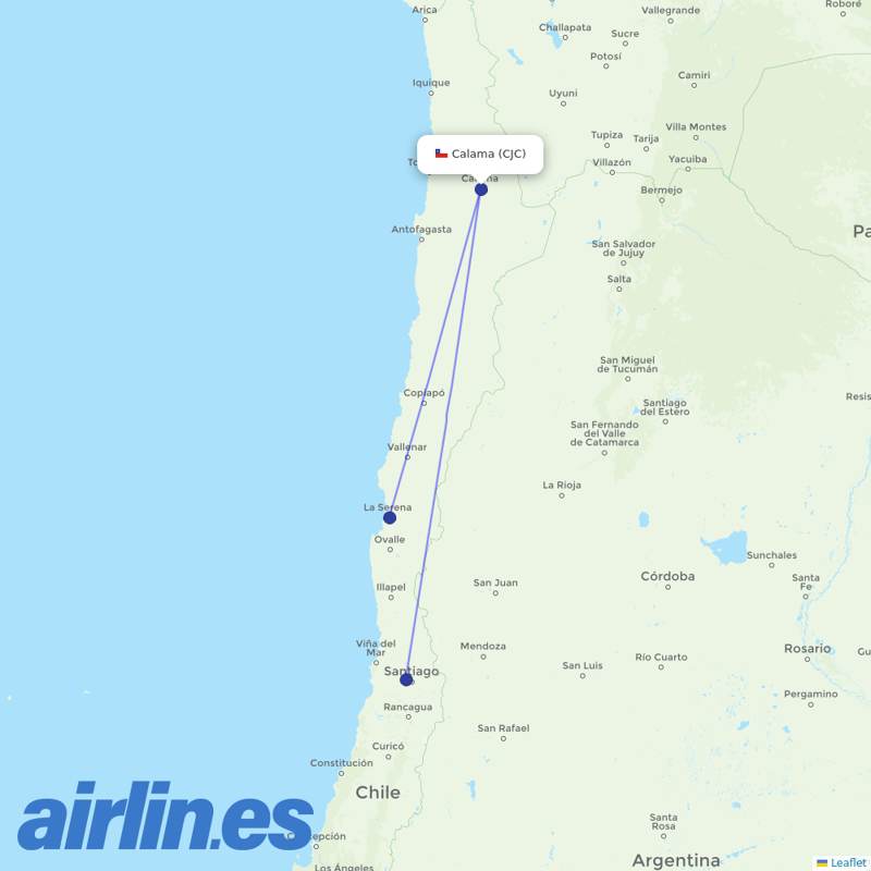 Sky Airline from El Loa destination map