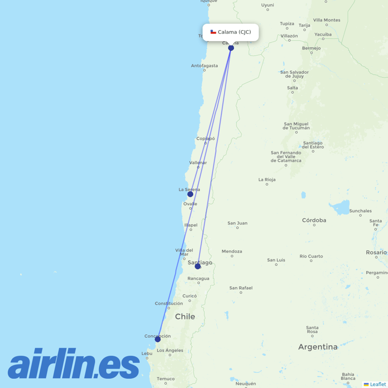 JetSMART from El Loa destination map
