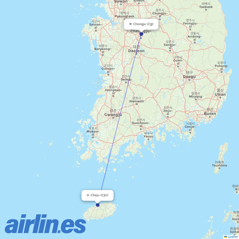 Korean Air from Cheongju International Airport destination map