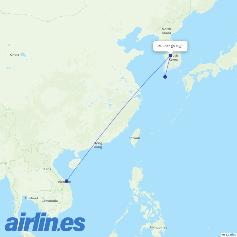 T´Way Air from Cheongju International Airport destination map
