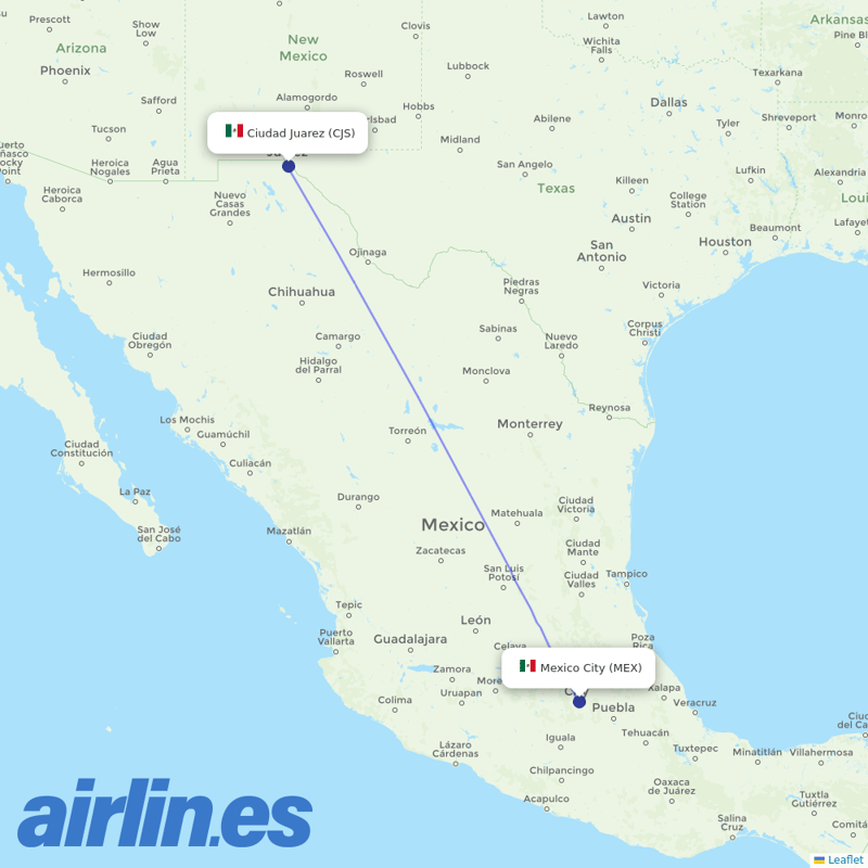 Aeromexico from Abraham Gonzalez International destination map