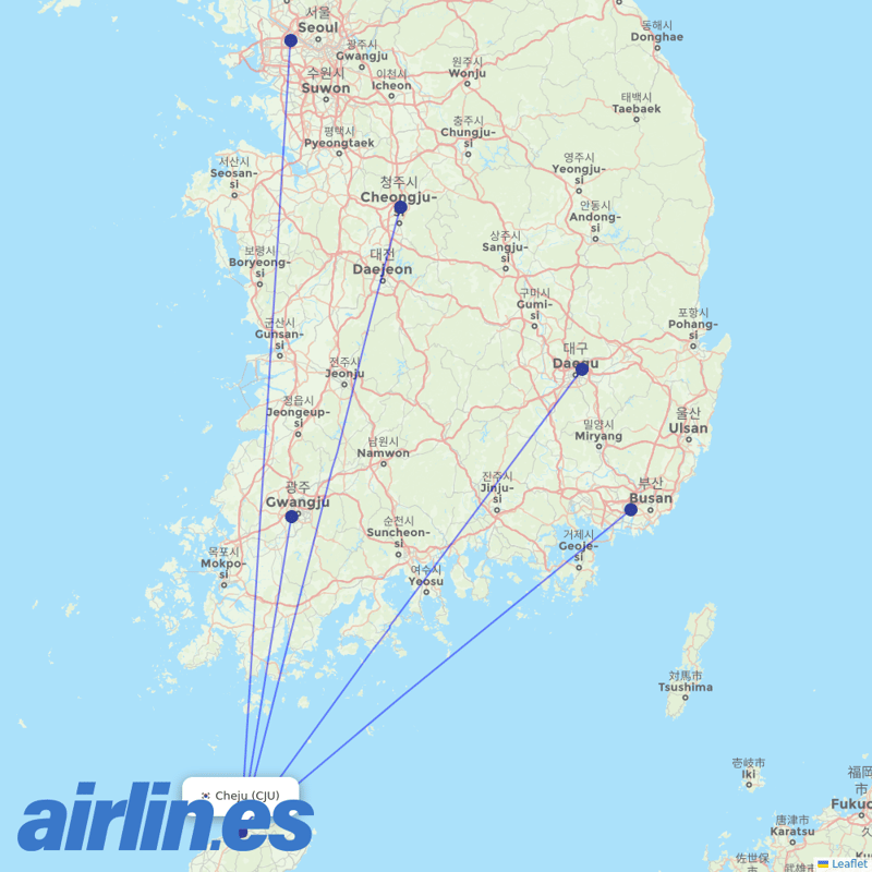 Jeju Air from Jeju International destination map
