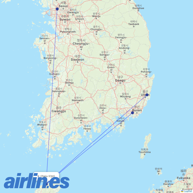 Air Busan from Jeju International destination map