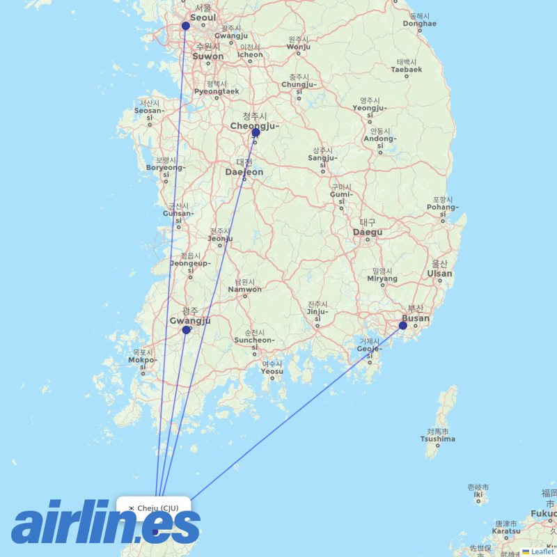 Korean Air from Jeju International destination map