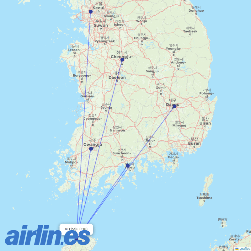 Asiana Airlines from Jeju International destination map
