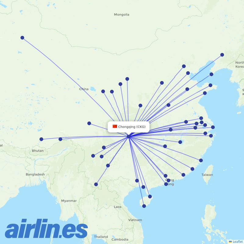 Sichuan Airlines from Chongqing Jiangbei International Airport destination map