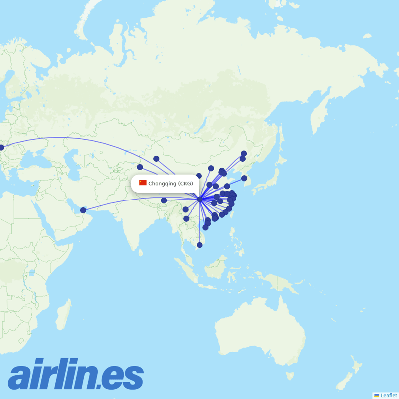 Air China from Chongqing Jiangbei International Airport destination map