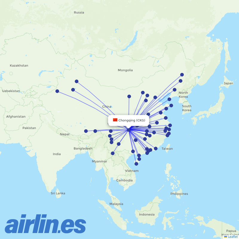 China Southern Airlines from Chongqing Jiangbei International Airport destination map