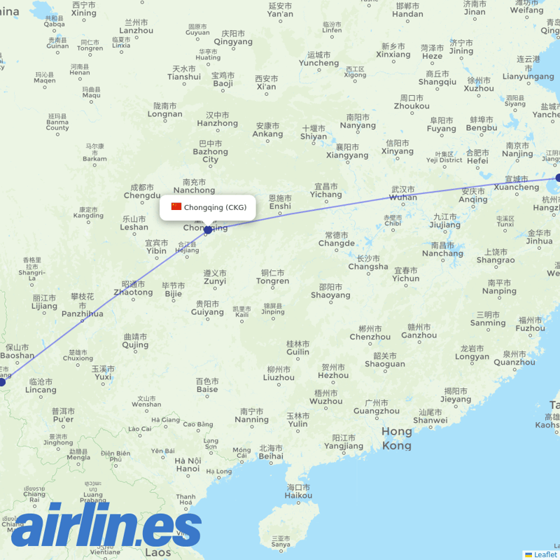 Ruili Airlines from Chongqing Jiangbei International Airport destination map