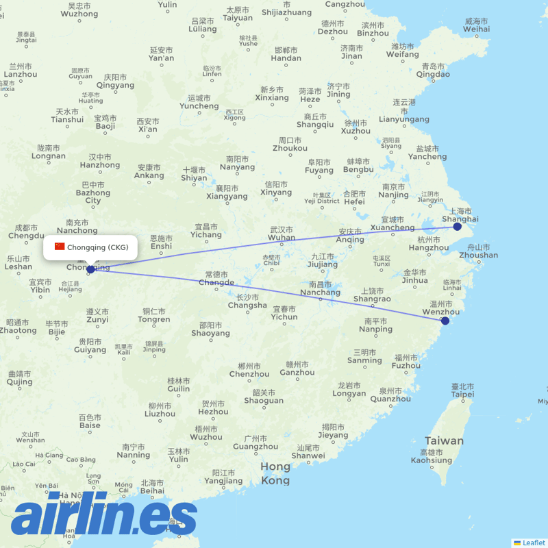 Shanghai Airlines from Chongqing Jiangbei International Airport destination map