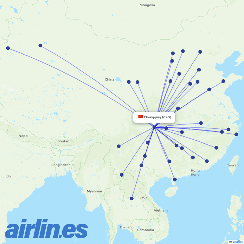 Gestair from Chongqing Jiangbei International Airport destination map