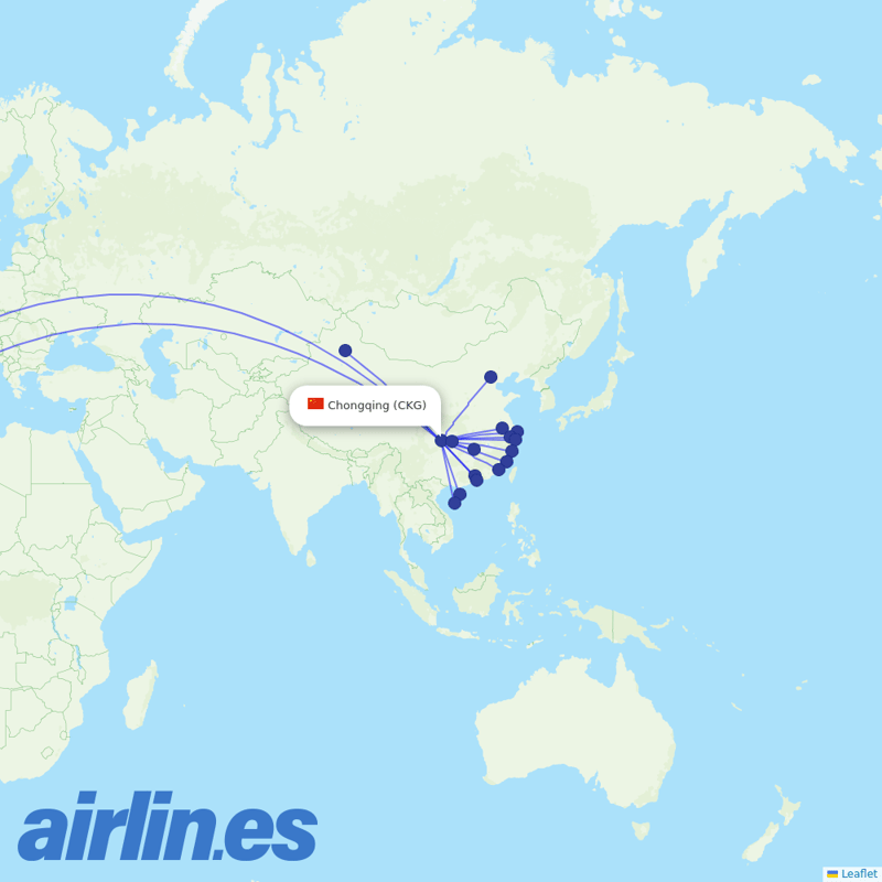 Hainan Airlines from Chongqing Jiangbei International Airport destination map