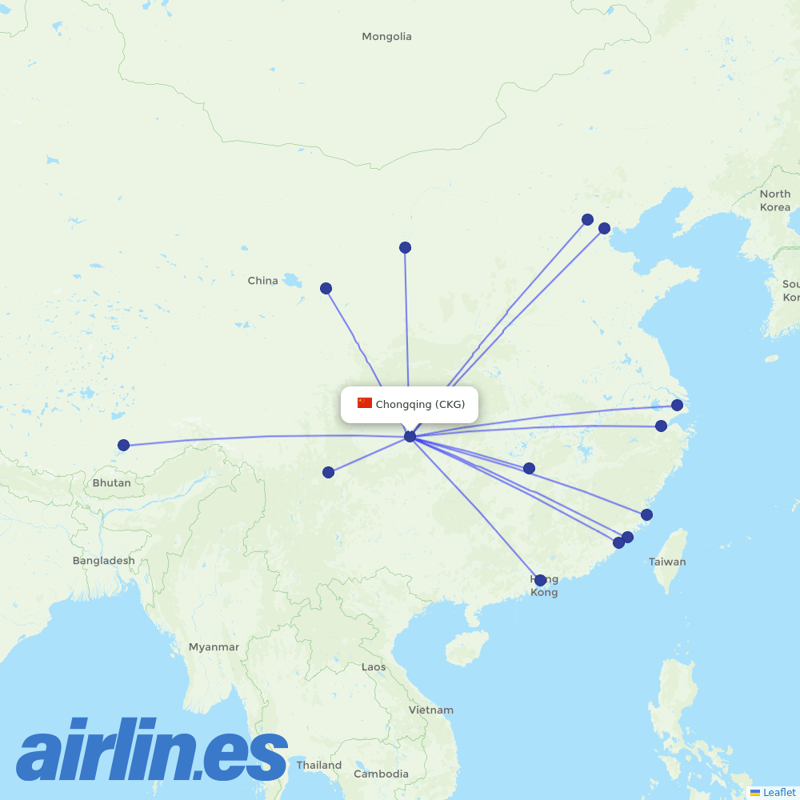 Xiamen Airlines from Chongqing Jiangbei International Airport destination map