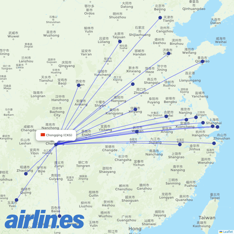 China Eastern Airlines from Chongqing Jiangbei International Airport destination map