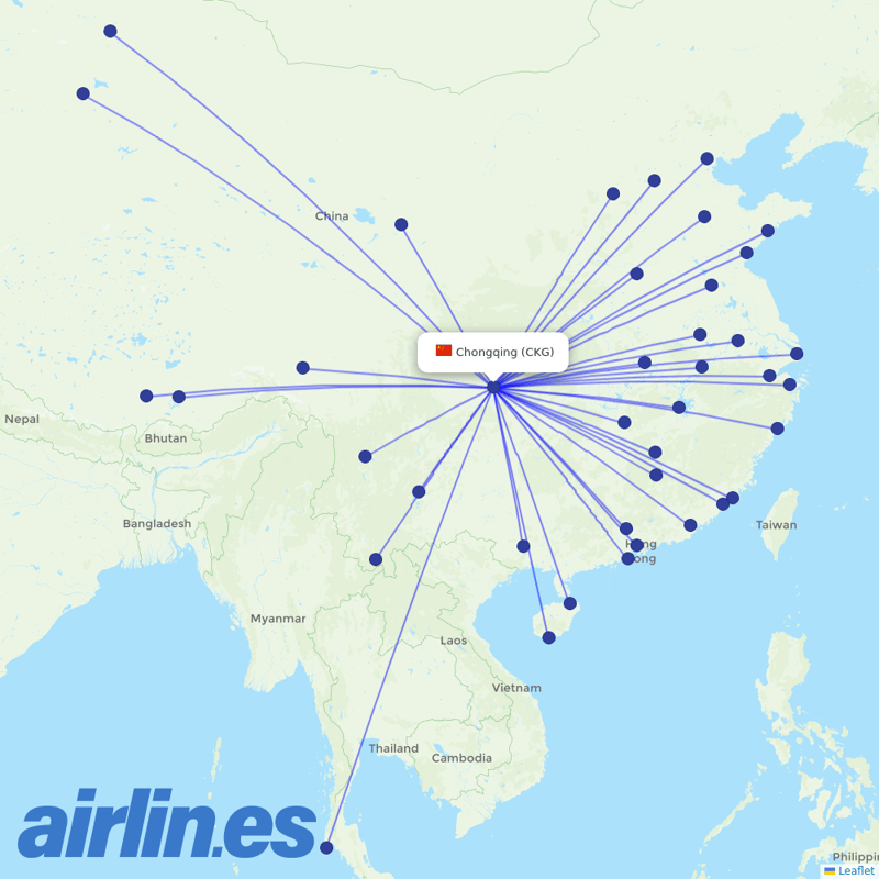 West Air (China) from Chongqing Jiangbei International Airport destination map