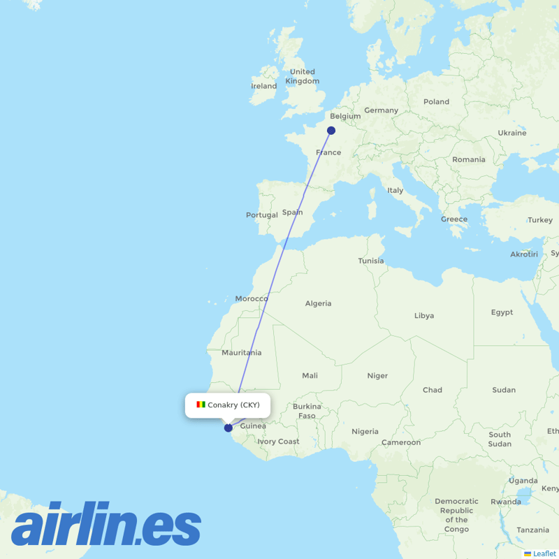 Air France from Conakry destination map