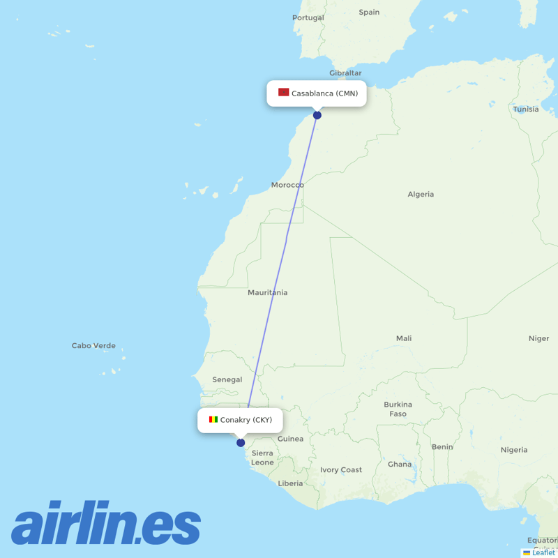 Royal Air Maroc from Conakry destination map