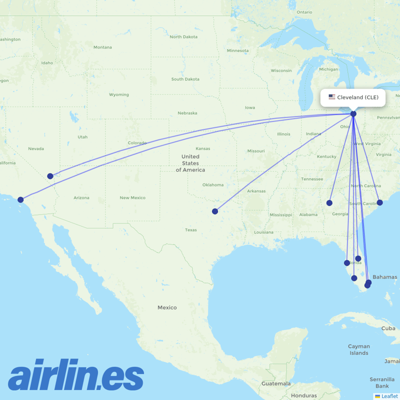 Spirit Airlines from Cleveland Hopkins International destination map