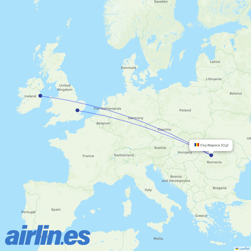 Ryanair from Cluj International Airport destination map