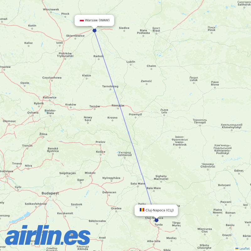 LOT - Polish Airlines from Cluj International Airport destination map