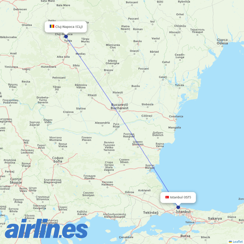 Turkish Airlines from Cluj International Airport destination map