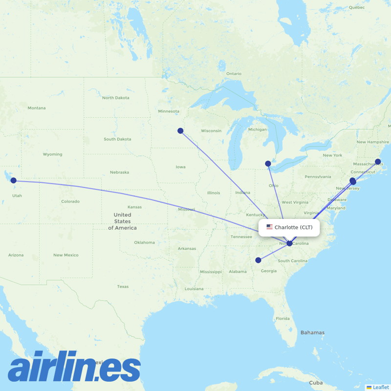 Delta Air Lines from Charlotte Douglas International destination map