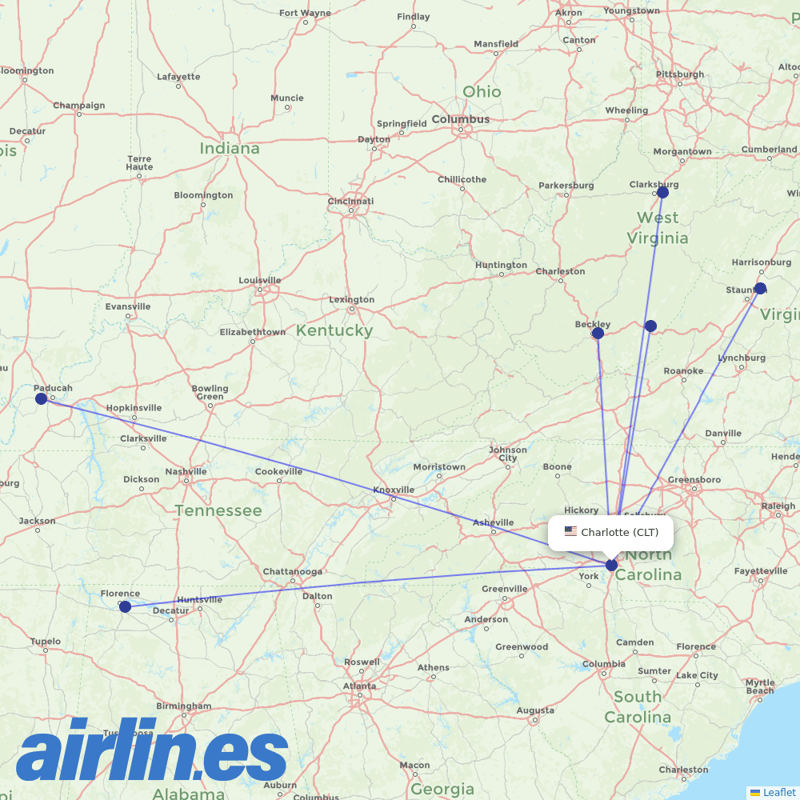 Contour Aviation from Charlotte Douglas International destination map