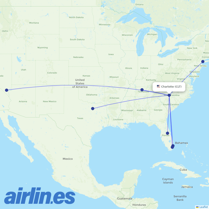 Spirit Airlines from Charlotte Douglas International destination map