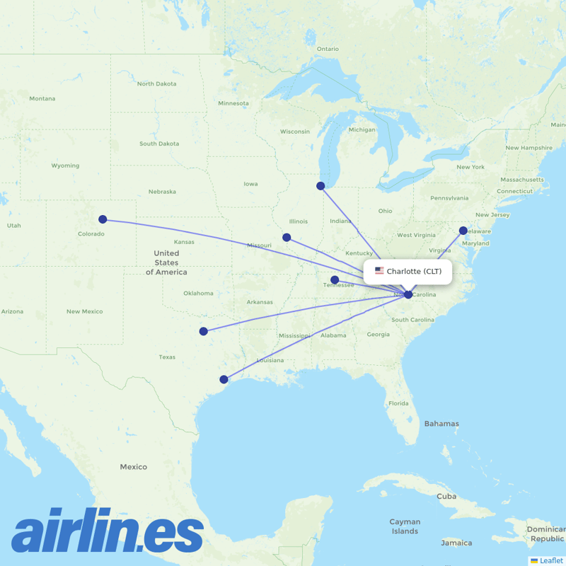 Southwest Airlines from Charlotte Douglas International destination map