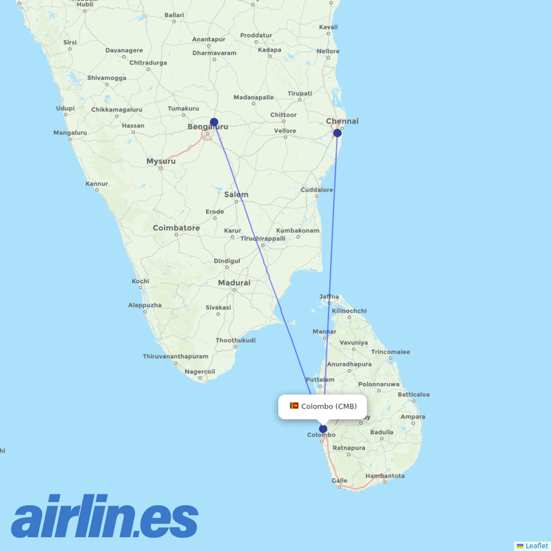 IndiGo from Bandaranaike International destination map