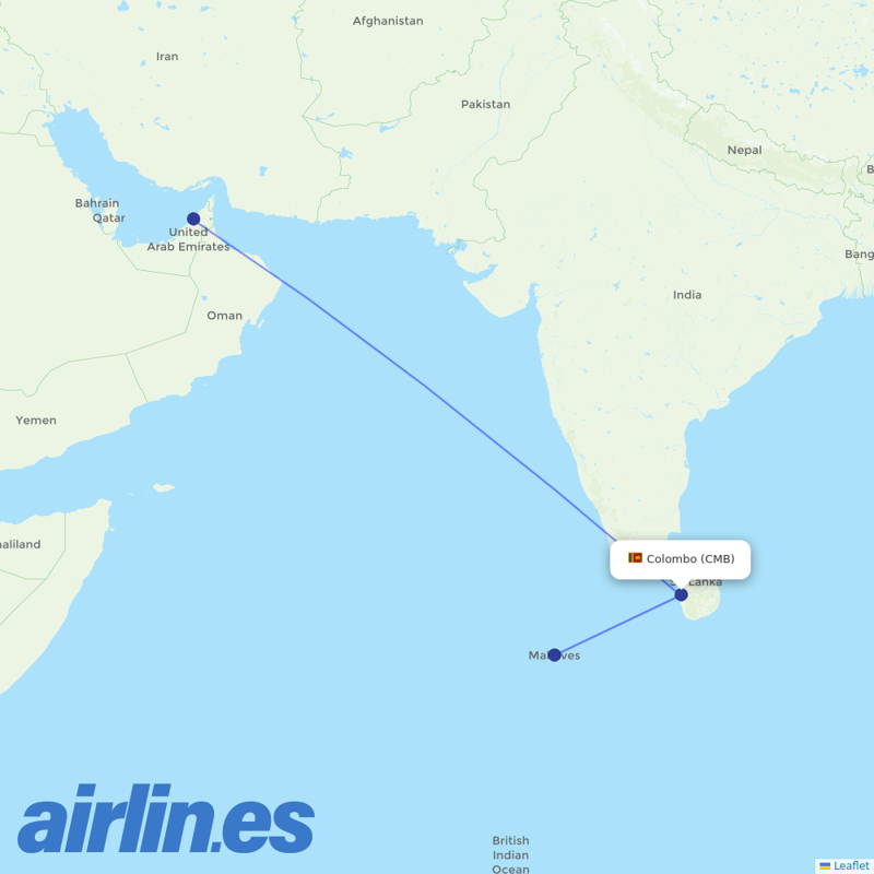 Emirates from Bandaranaike International destination map