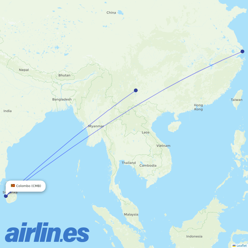 China Eastern Airlines from Bandaranaike International destination map