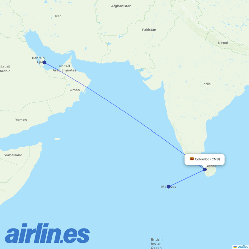 Qatar Airways from Bandaranaike International destination map