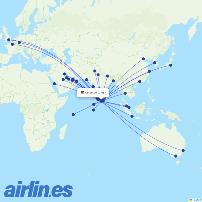 SriLankan Airlines from Bandaranaike International destination map