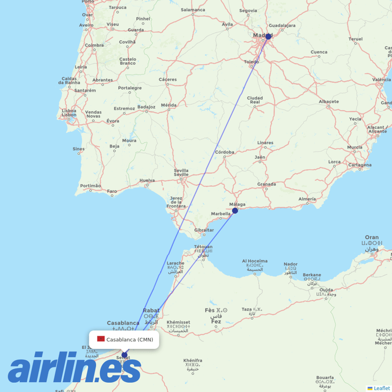 Iberia from Mohammed V International Airport destination map