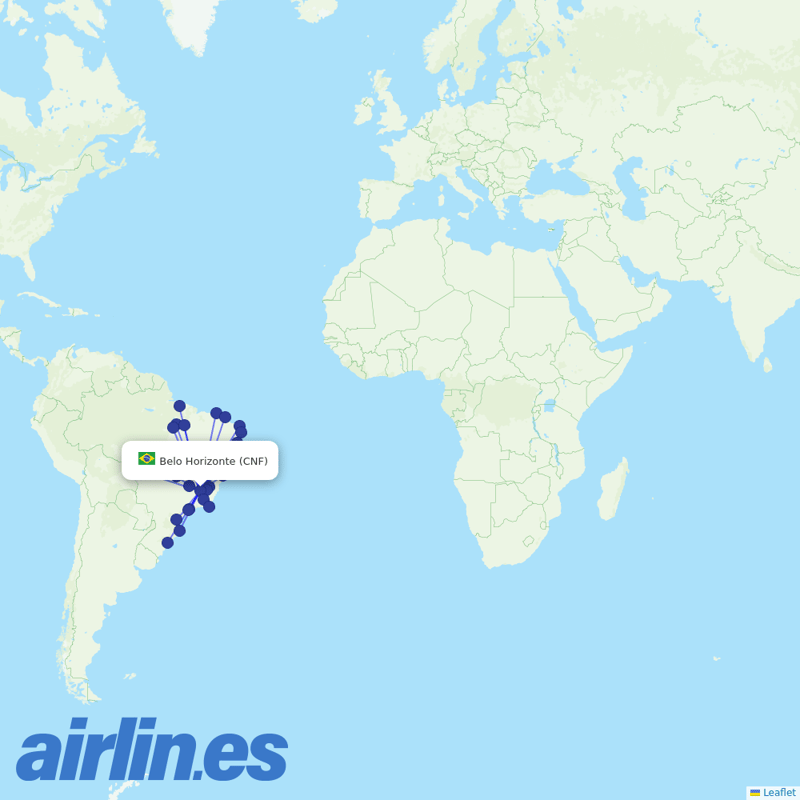 Azul from Belo Horizonte International Airport destination map