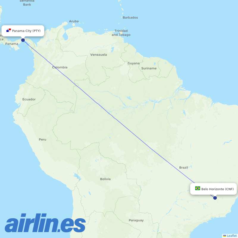 Copa Airlines from Belo Horizonte International Airport destination map