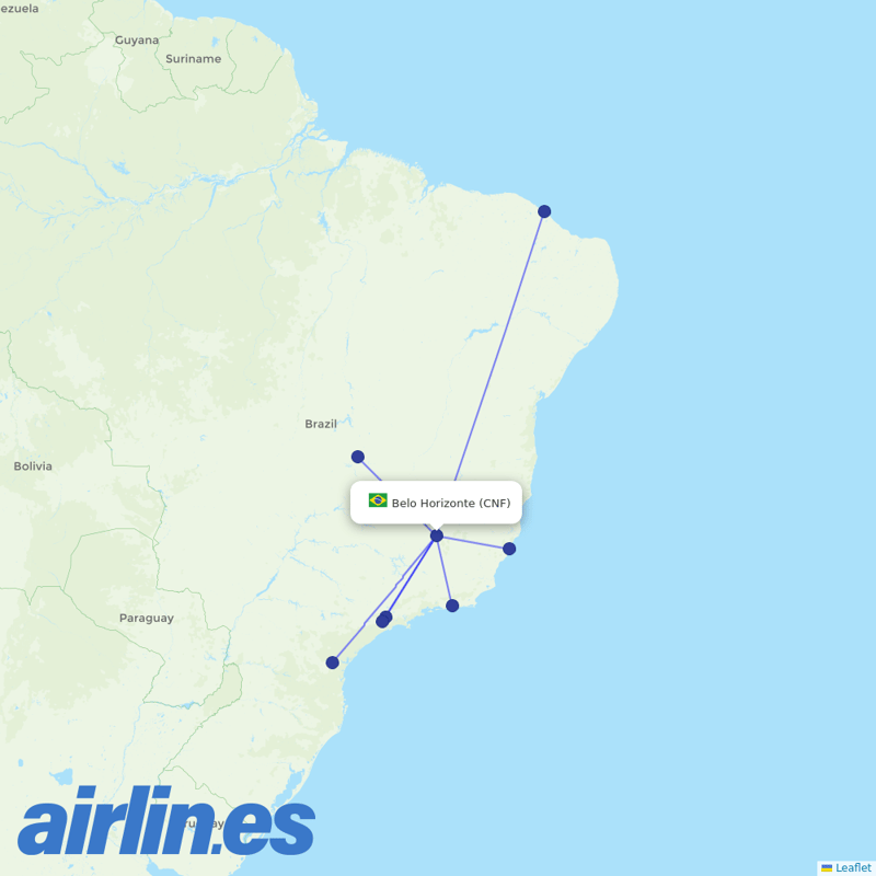 LATAM Airlines from Belo Horizonte International Airport destination map