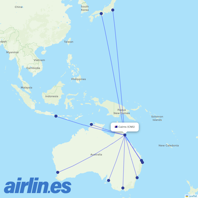 Jetstar from Cairns International destination map