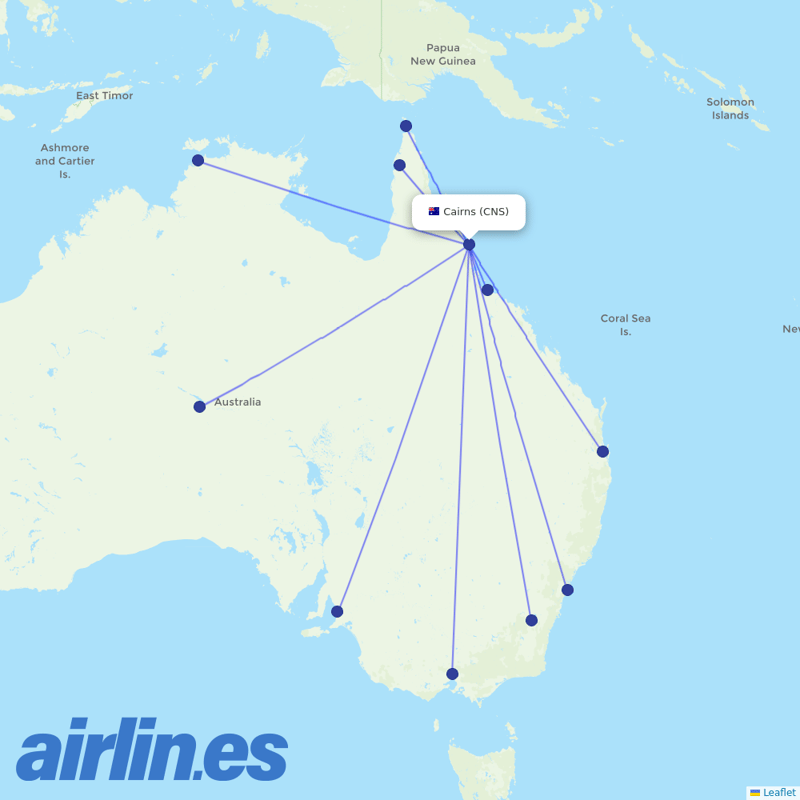 Qantas from Cairns International destination map