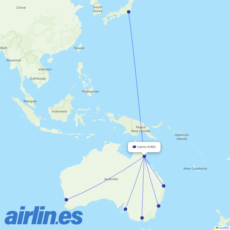 Virgin Australia from Cairns International destination map