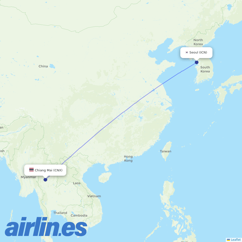 Jeju Air from Chiang Mai Intl destination map