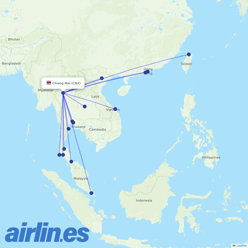 Thai AirAsia from Chiang Mai Intl destination map