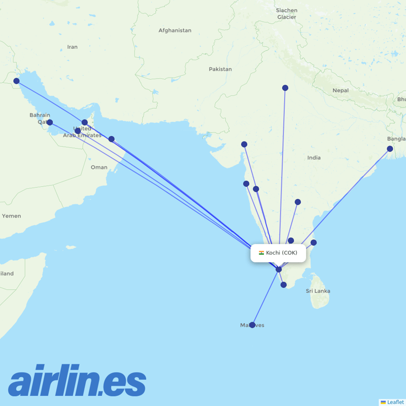 IndiGo from Cochin destination map