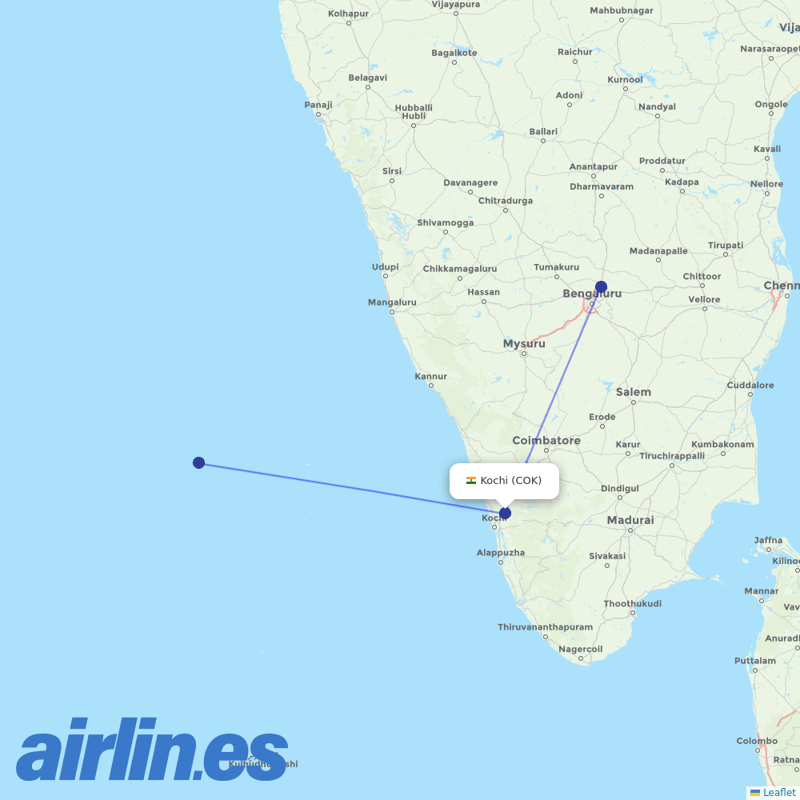 Air India from Cochin destination map