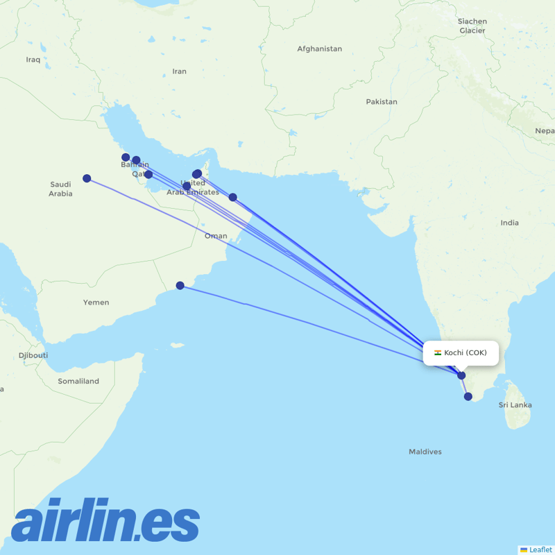 Air India Express from Cochin destination map